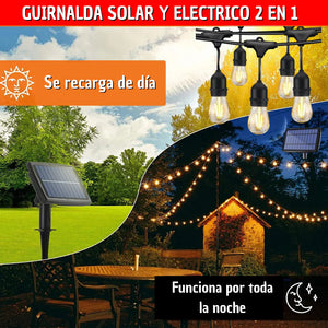 GUIRNALDA SOLAR Y ELECTRICO 2 EN 1 (10 METROS - 20 FOCOS)